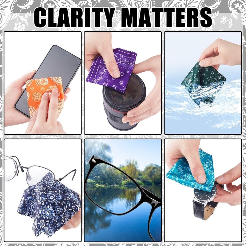 Copkim 24 Pcs Microfiber Cleaning Cloth Paisley Elegant Flowers Design Glasses Cleaning Cloth Multicolor Microfiber Lens Wipes Reusable Eyeglasses Wipes for Camera Lens Cell Phone Screens, 6 x 6 Inch - Image 3